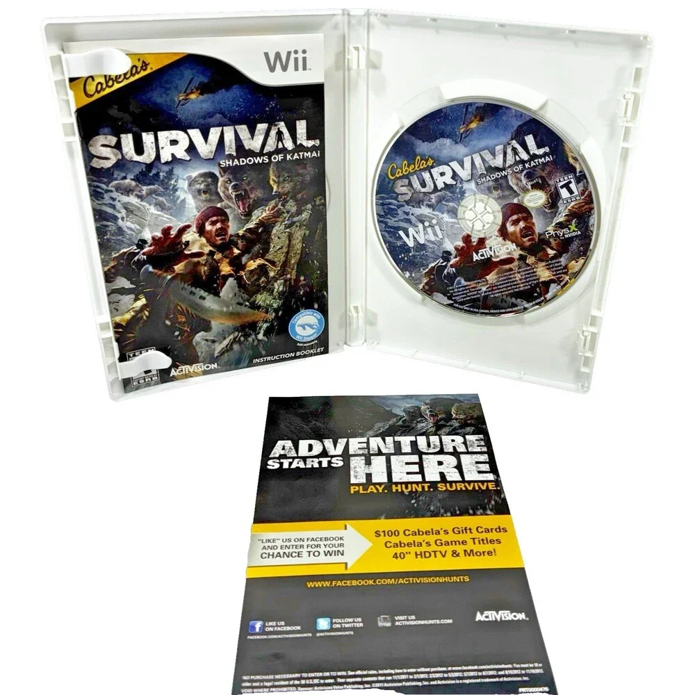 Cabela's Survival Shadows of Katmai Nintendo Wii 2011 Complete w/ Manual Tested